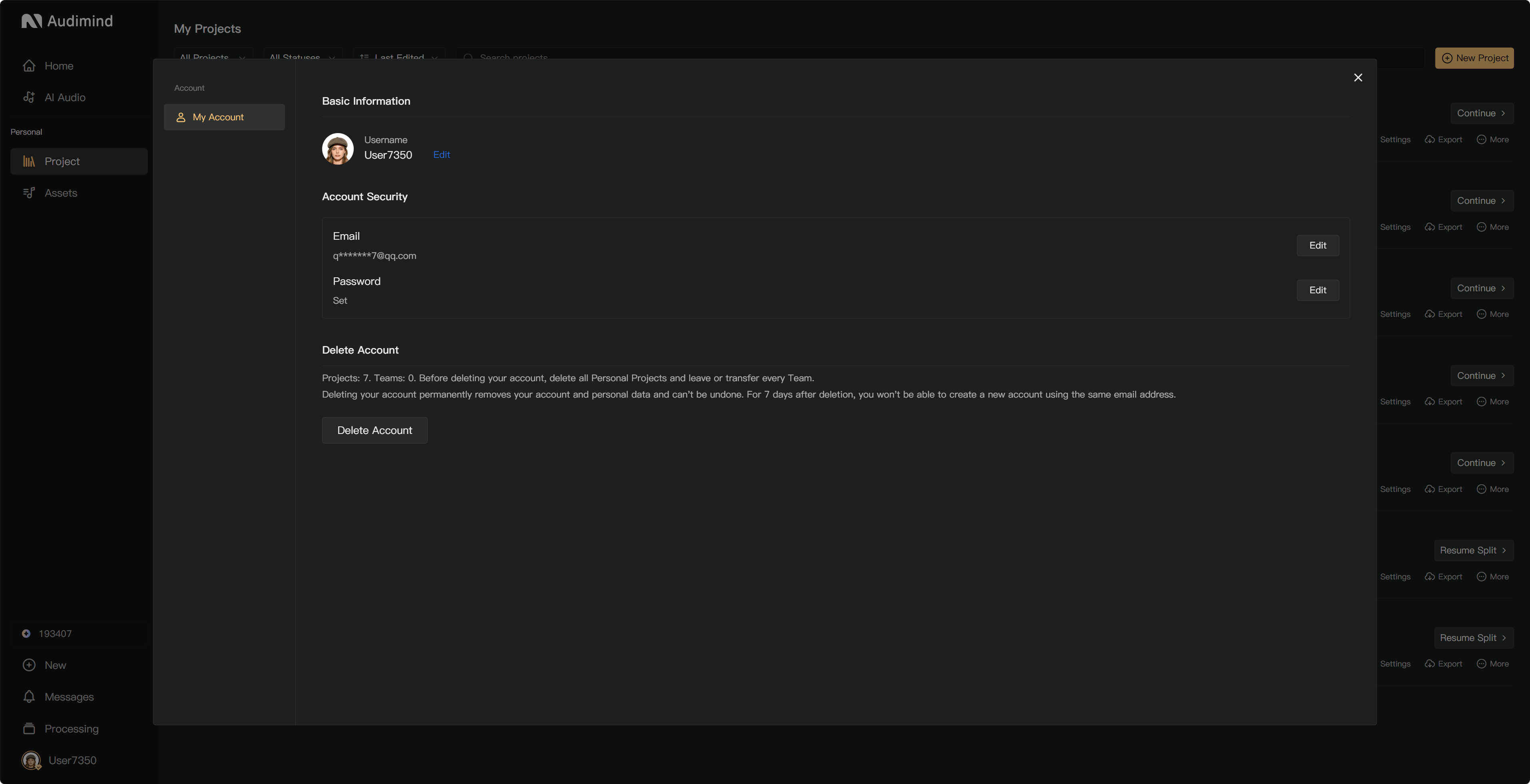 My account, credits, and resources