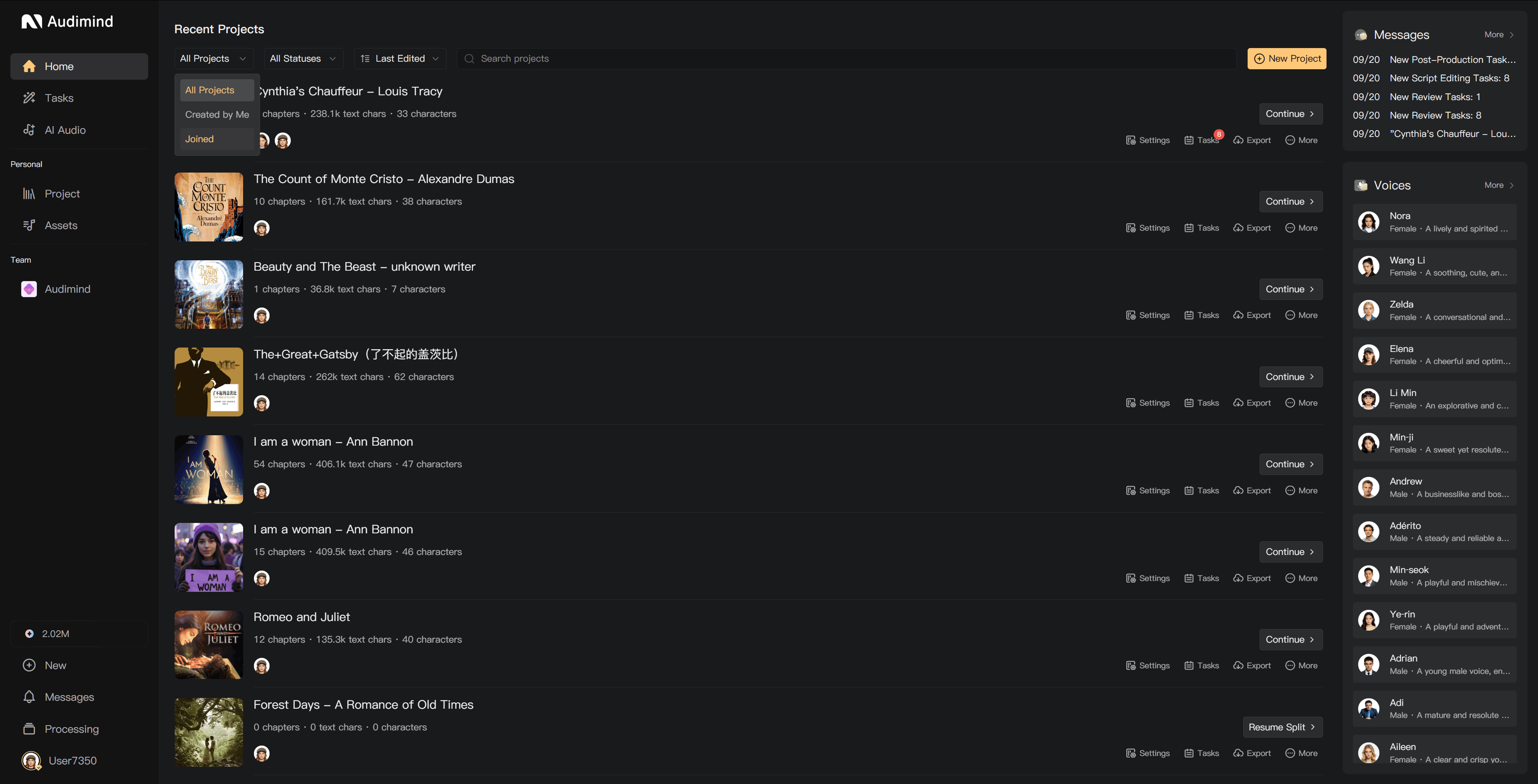 Personal and team workspaces