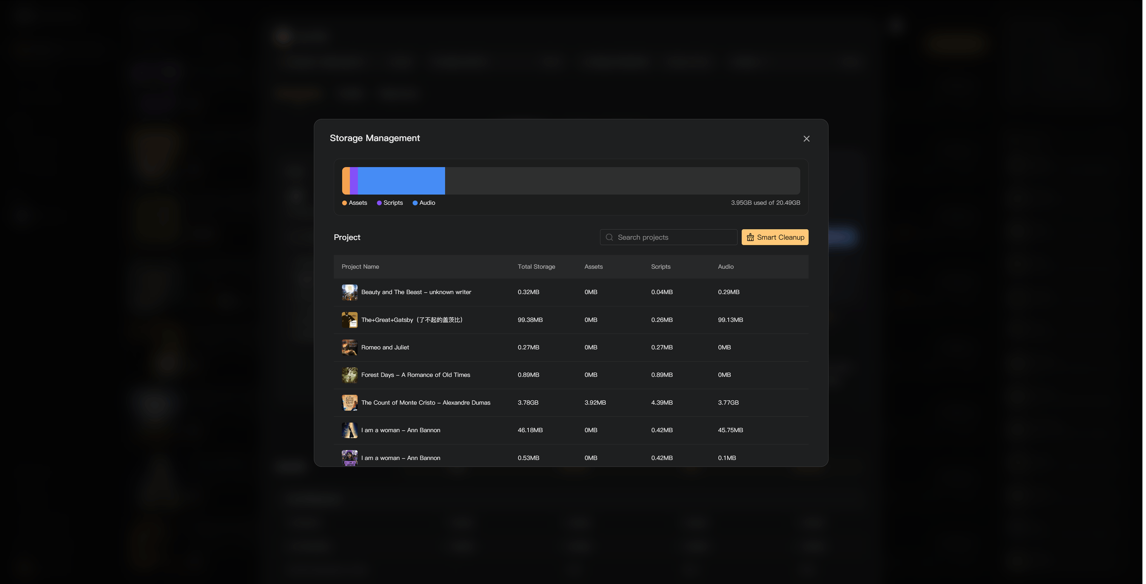 Check project storage