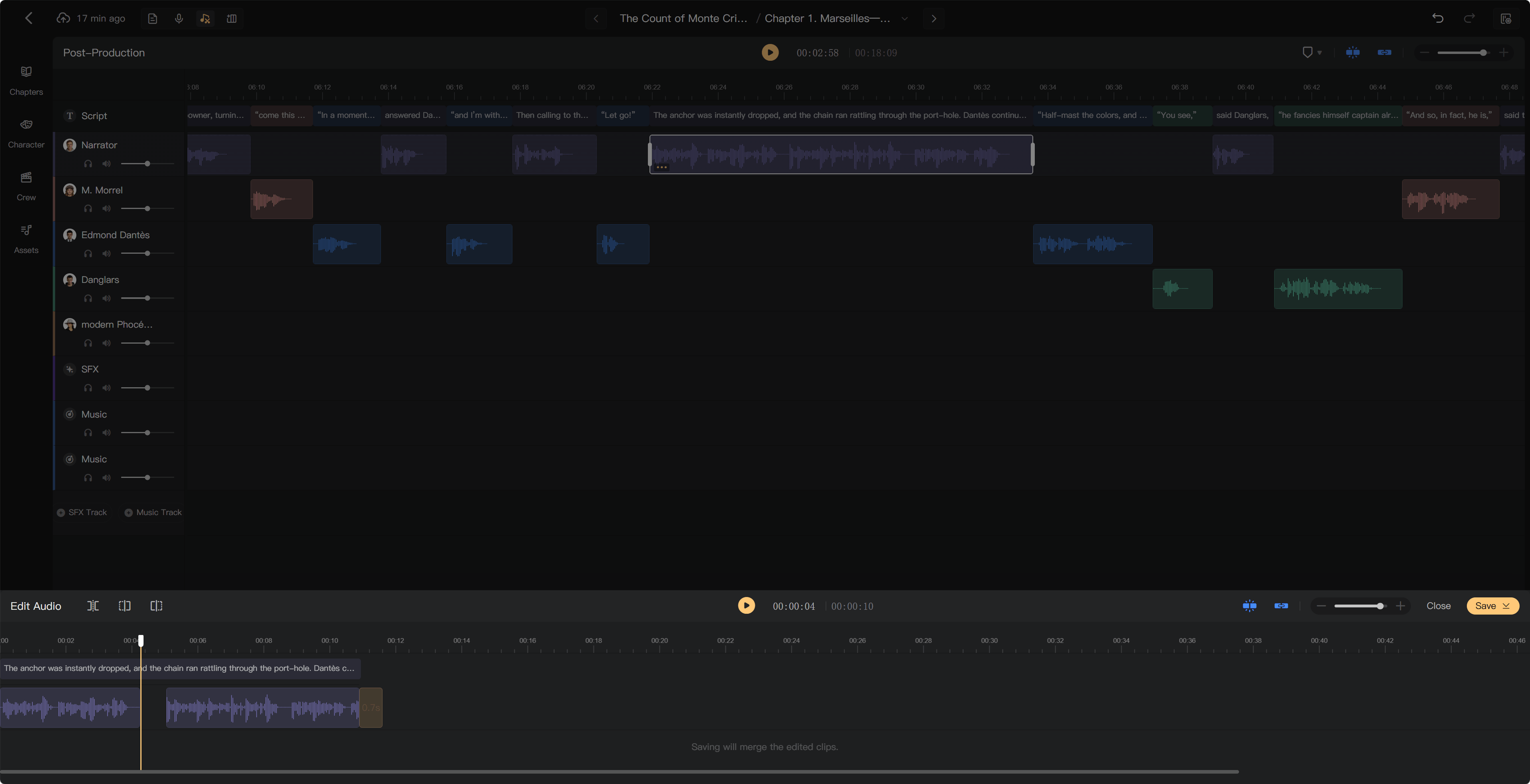 Split and reposition audio