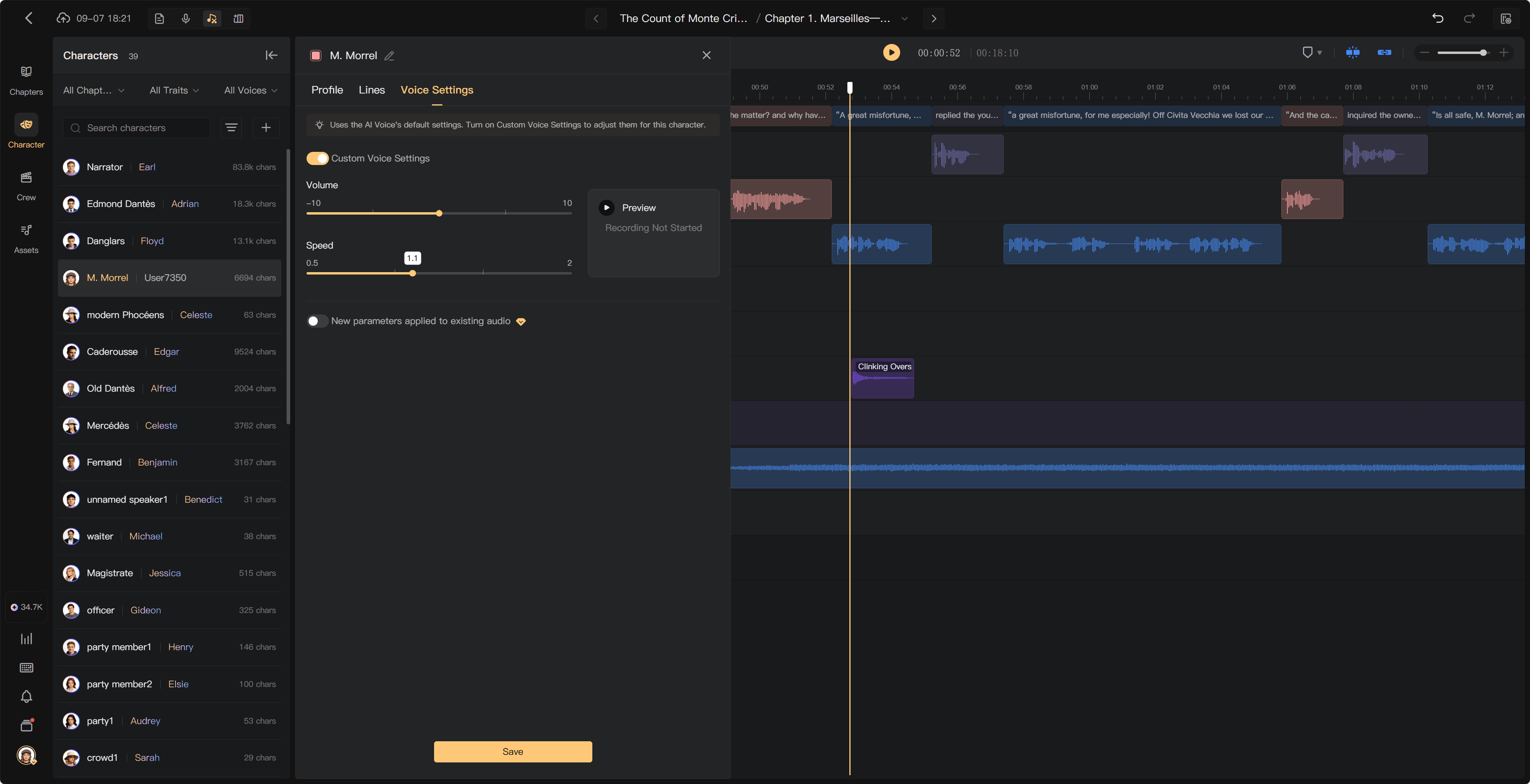 Change a performer's Audio Settings