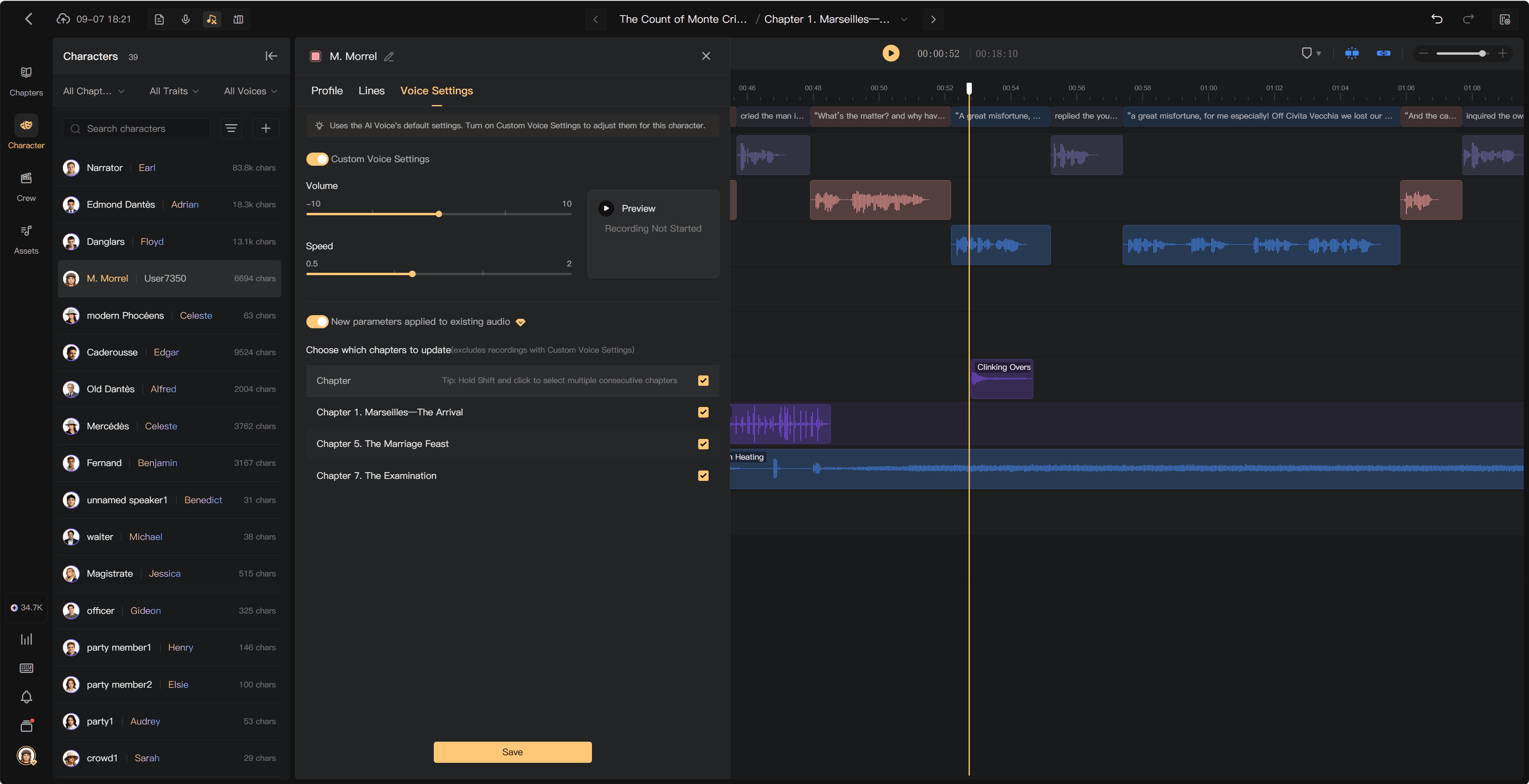 Apply changes to existing audio
