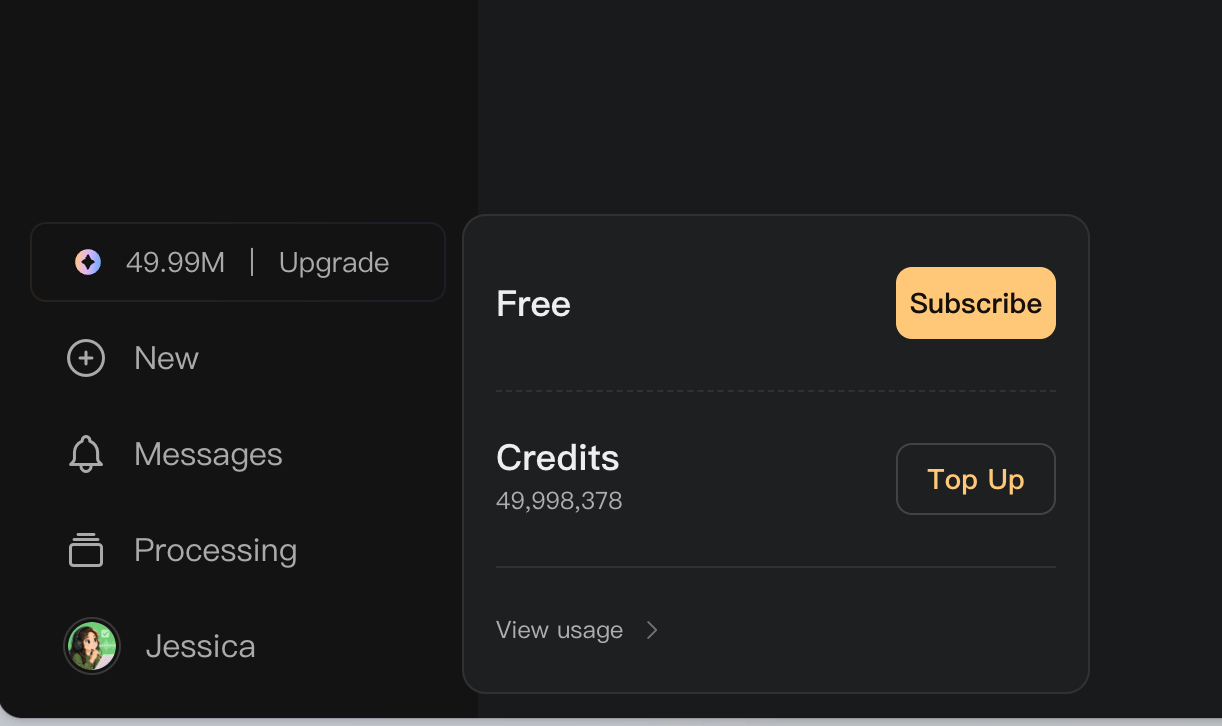 Credits menu